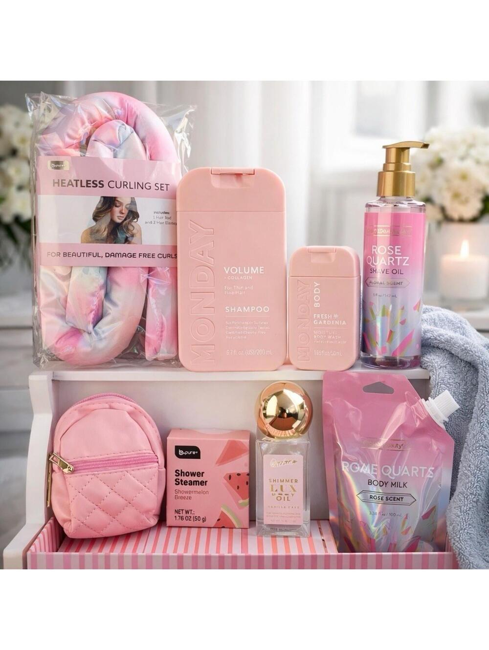 Monday Pink Self Care Gift Set Hair Bath Body Spa Bundle/ Girl Set